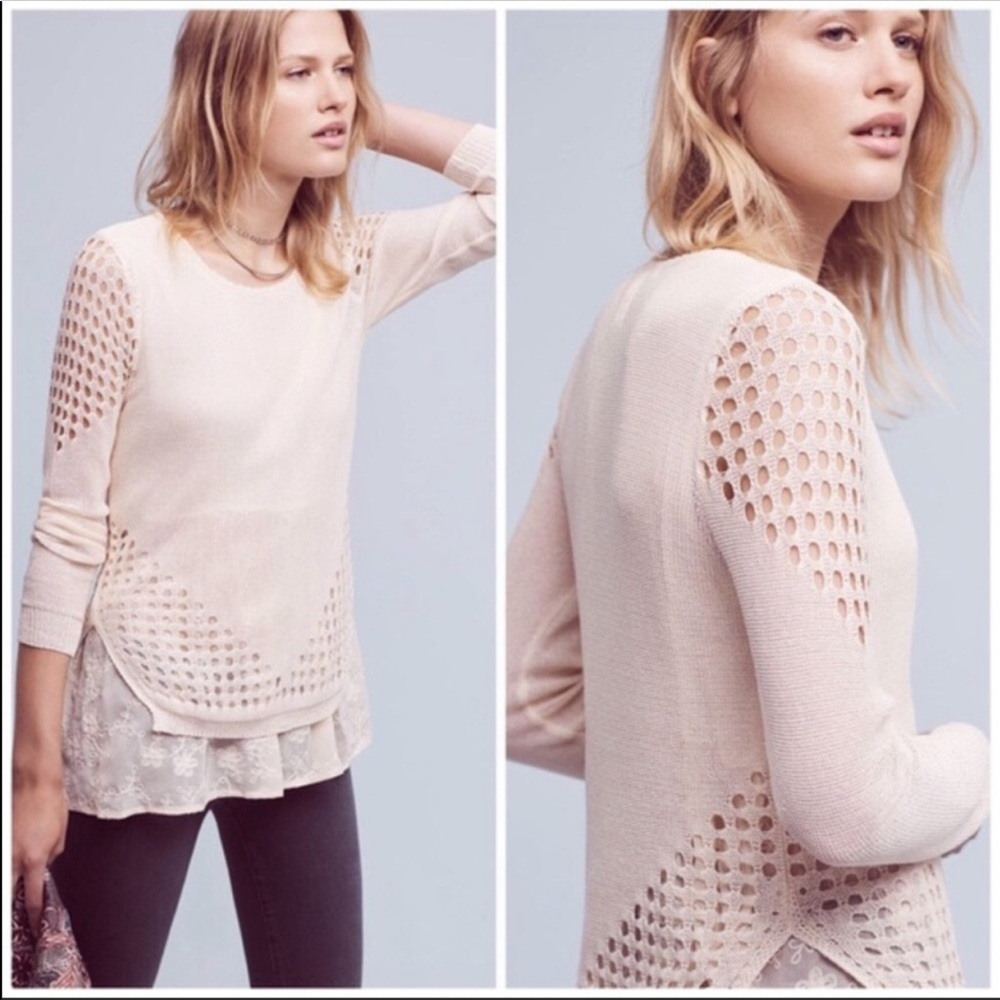 Anthropologie Sunday in Brooklyn Fiona Knitted Lace Layered Pullover size Medium
